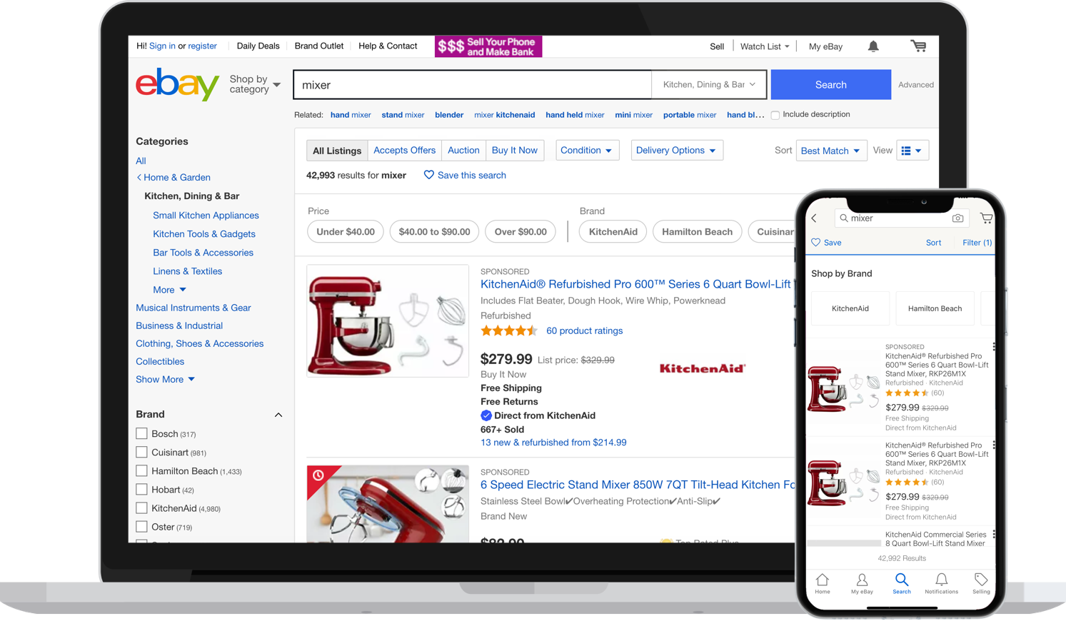 ebay's website versus mobile experiences