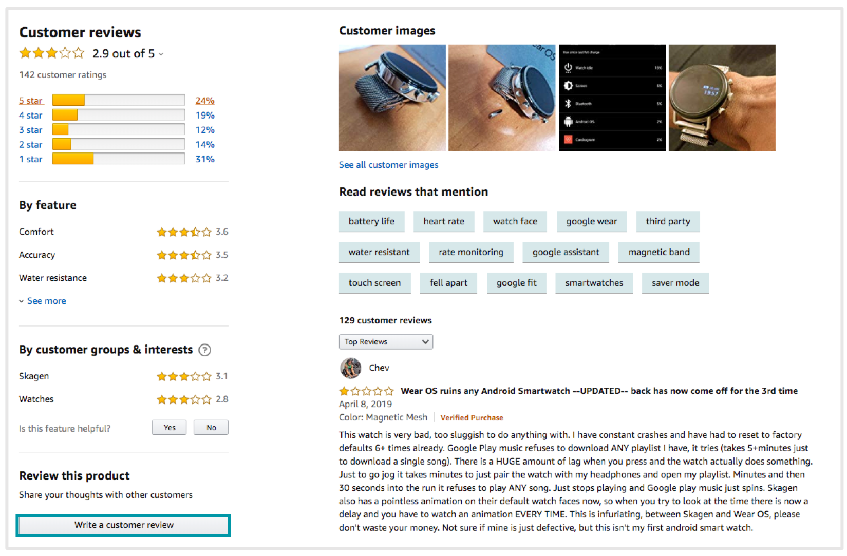 screenshot of a button letting amazon buyers leave product reviews