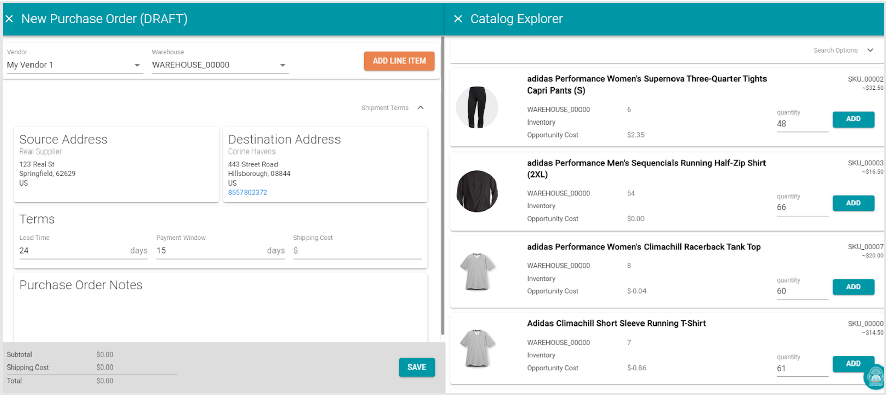 screenshot of purchase order management tool in zentail