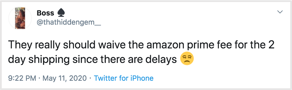 tweet complaining about amazon prime delays