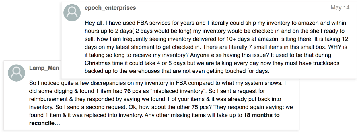complaints about fba shipments getting lost or delayed