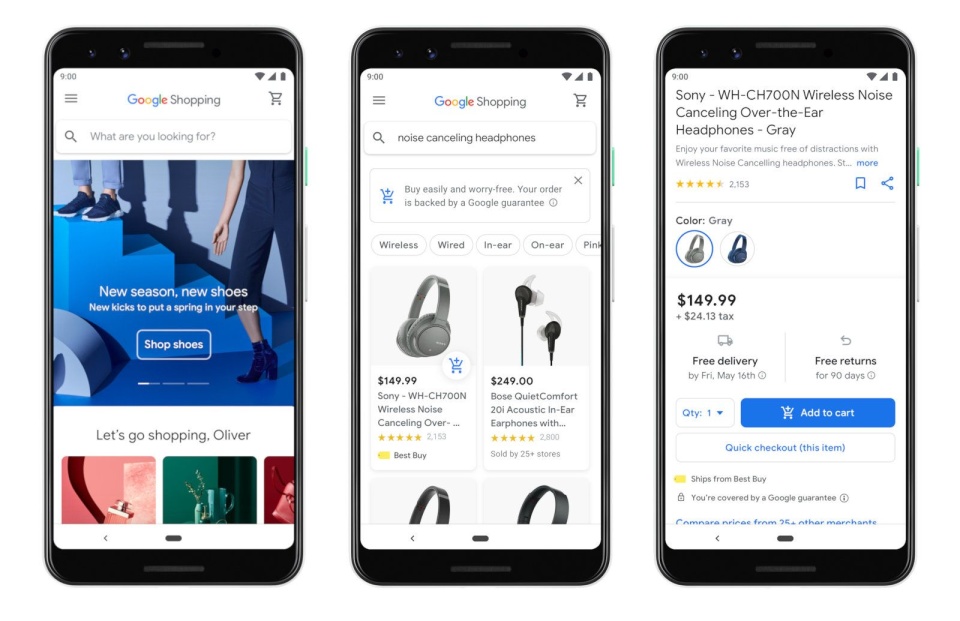 mobile screenshots of Google Shopping