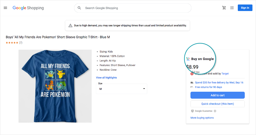 screenshot showing a buy on google product