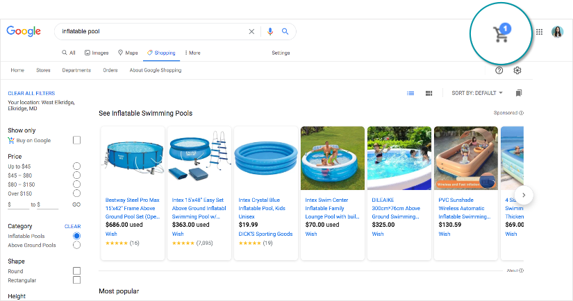 screenshot of the universal shopping cart