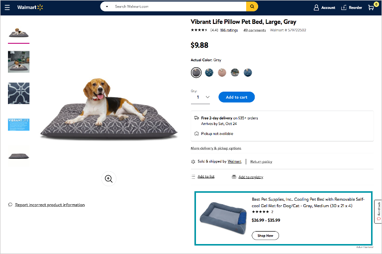 screenshot of buy box banner ad on Walmart