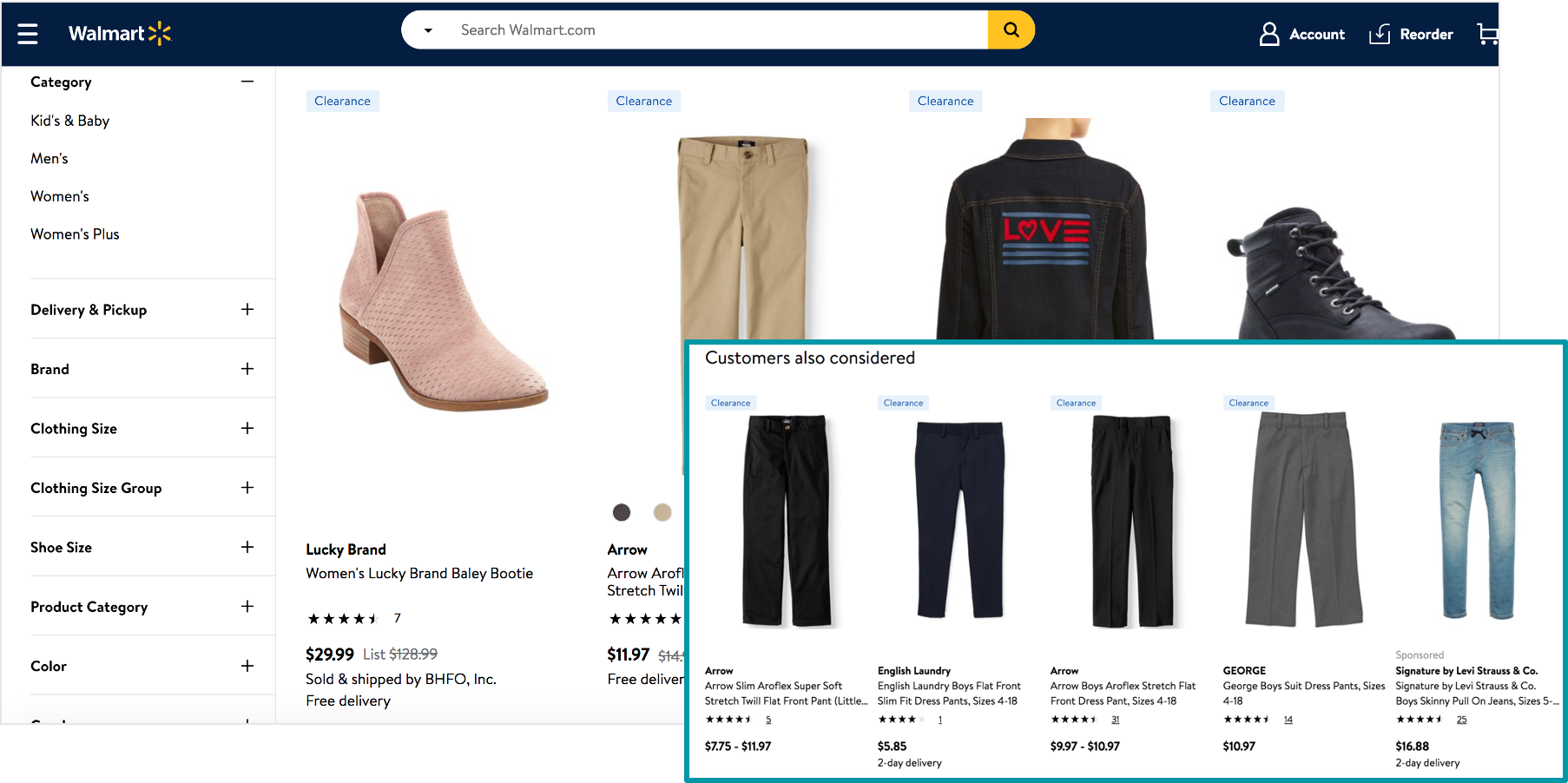 screenshot of clearance items on walmart marketplace