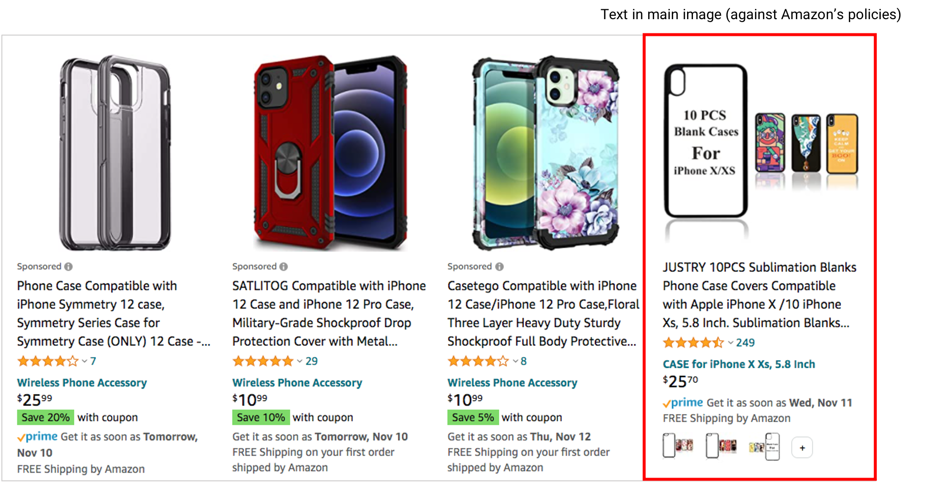 example of an amazon listing with text in the main image