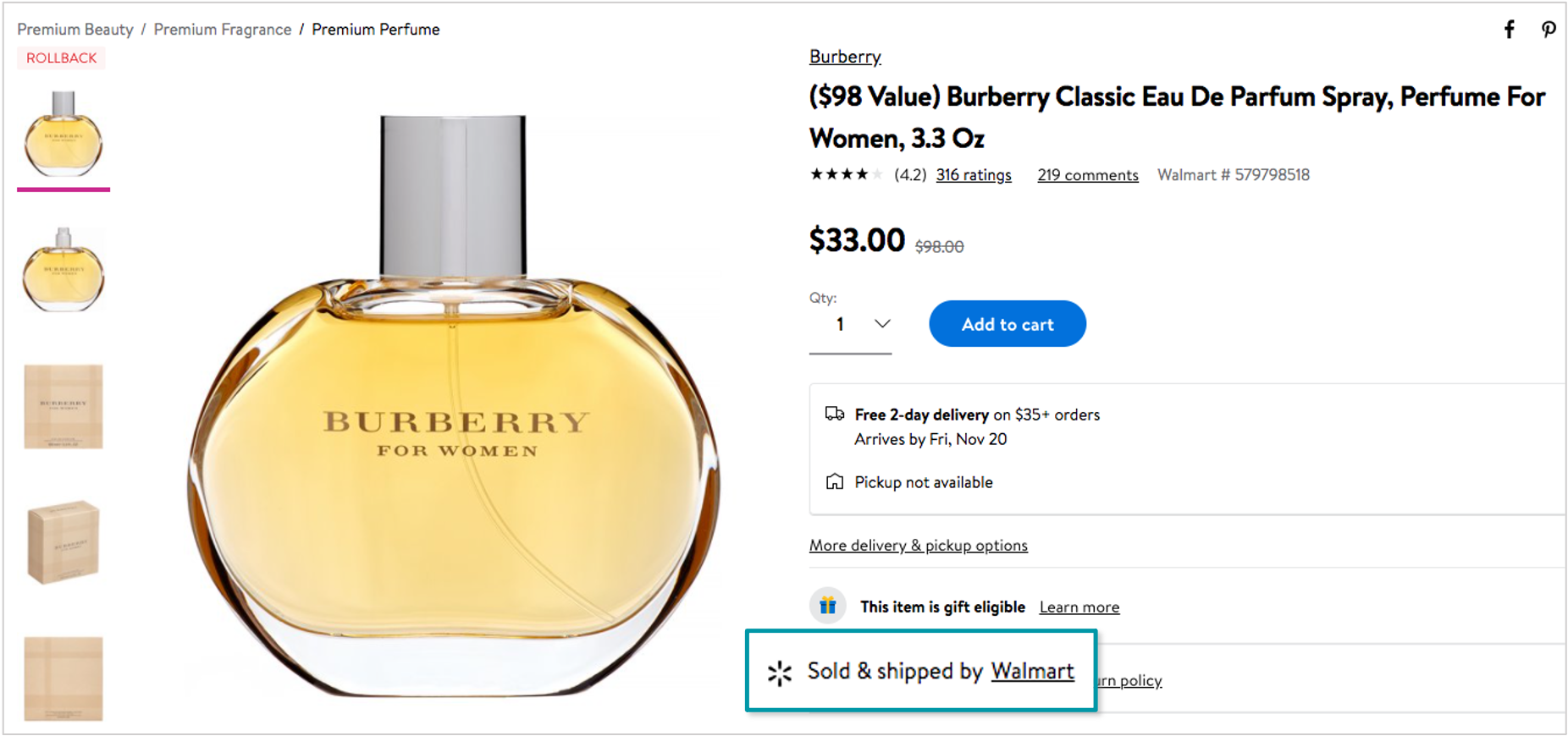 example of a first-party listing on walmart marketplace