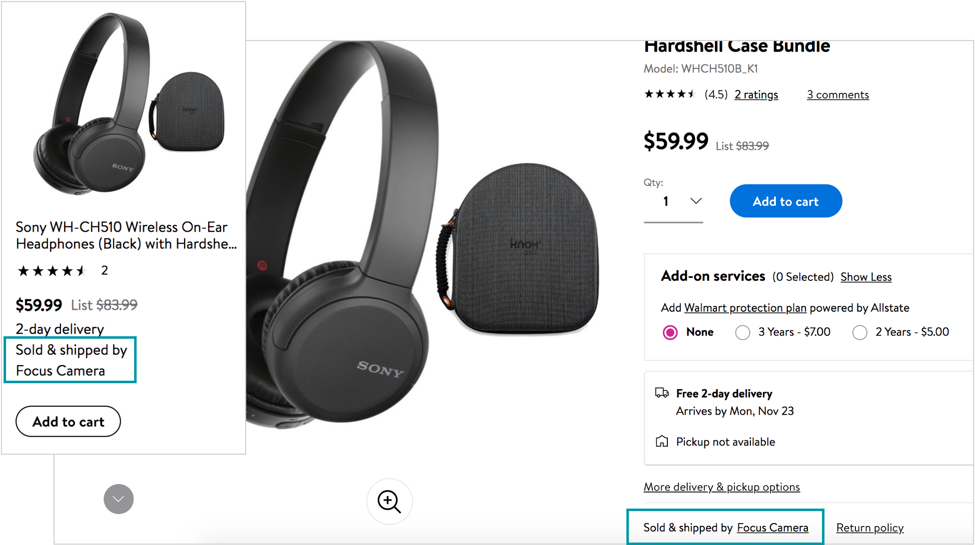 example of a third-party walmart listing