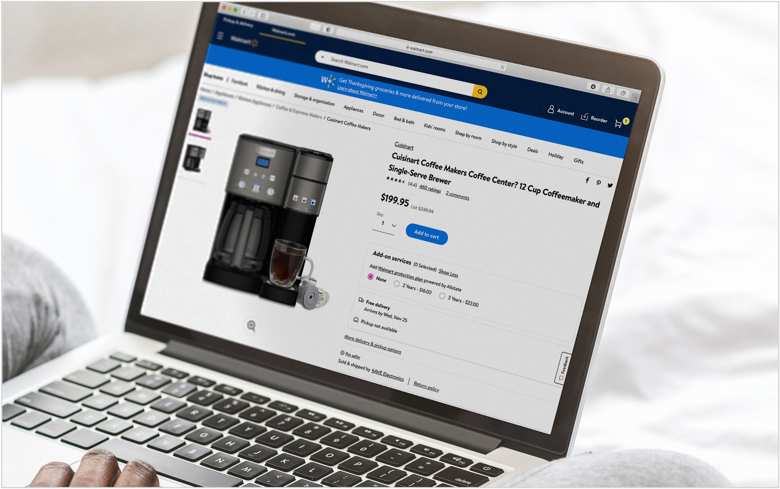 person browsing walmart marketplace for coffee maker