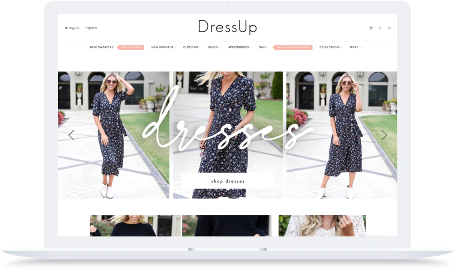 screenshot of DressUp's BigCommerce site