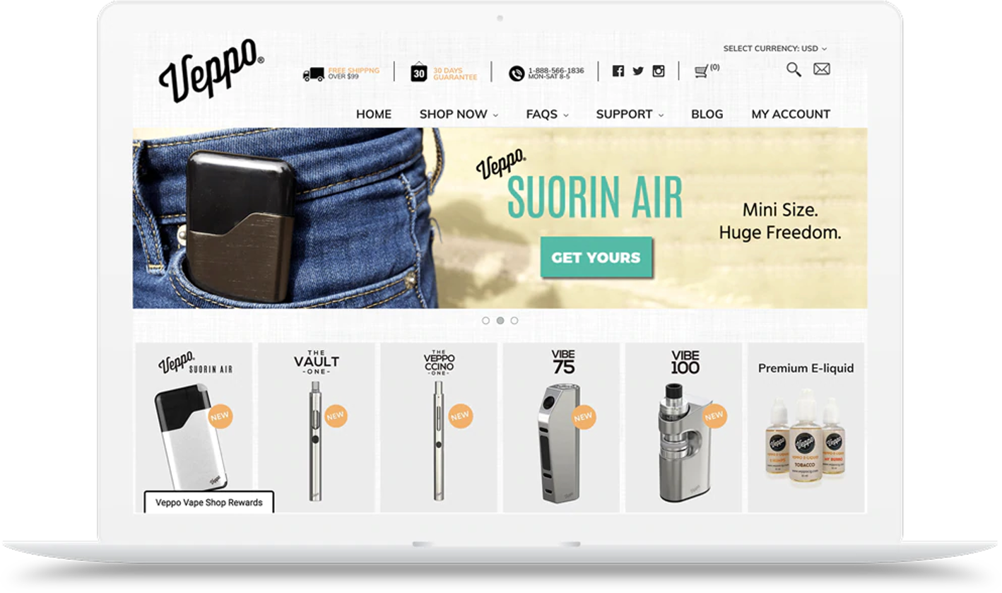 screenshot of Veppo Vape Shop's BigCommerce site