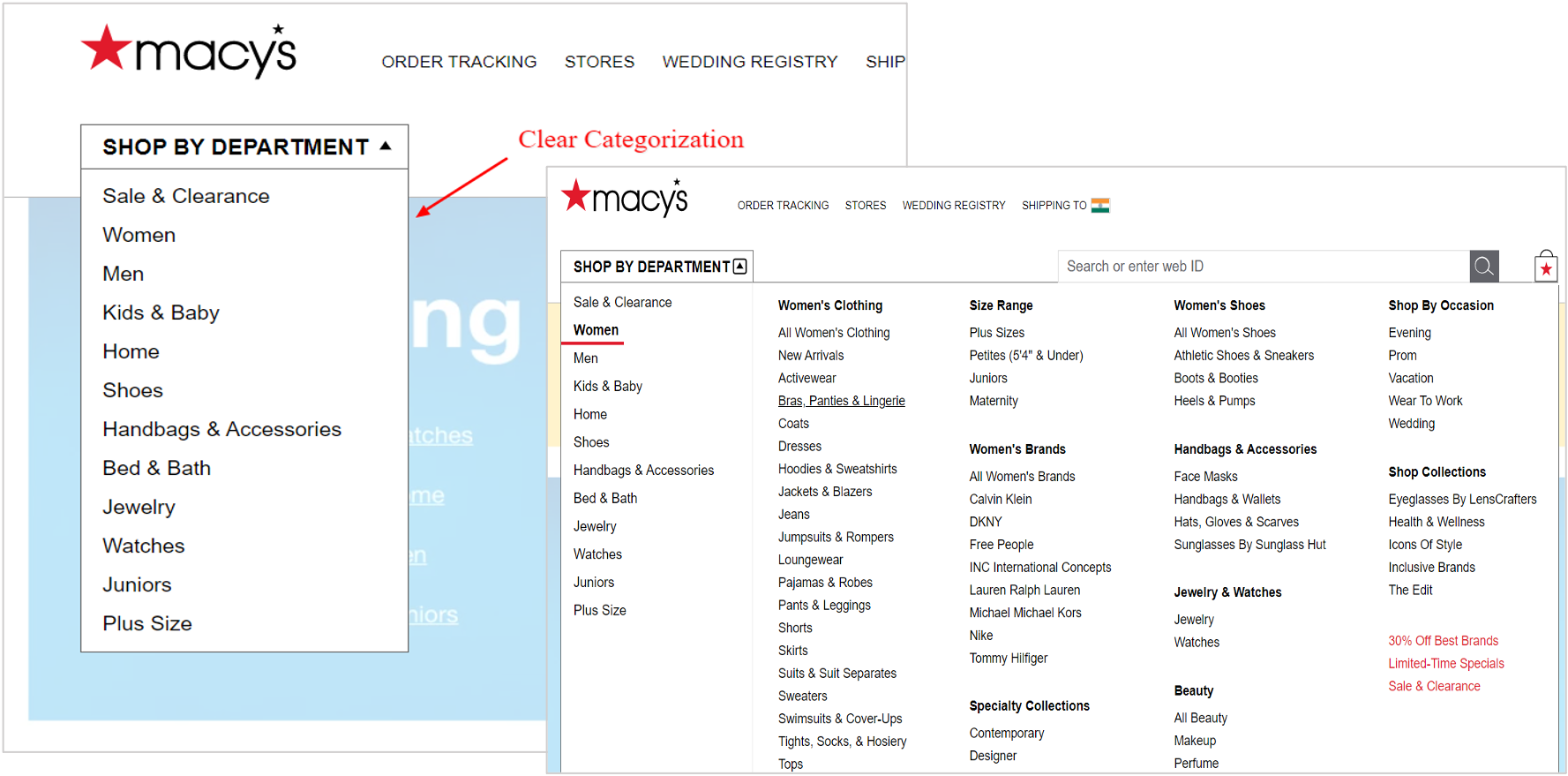 navigation menu on macys.com