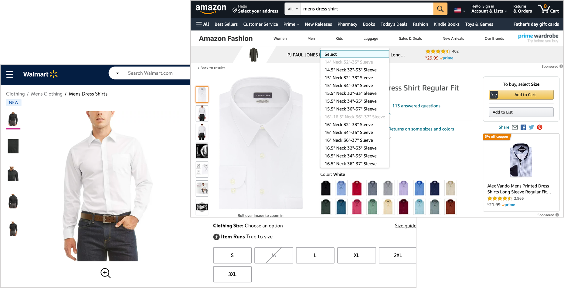 sizing difference between amazon versus walmart