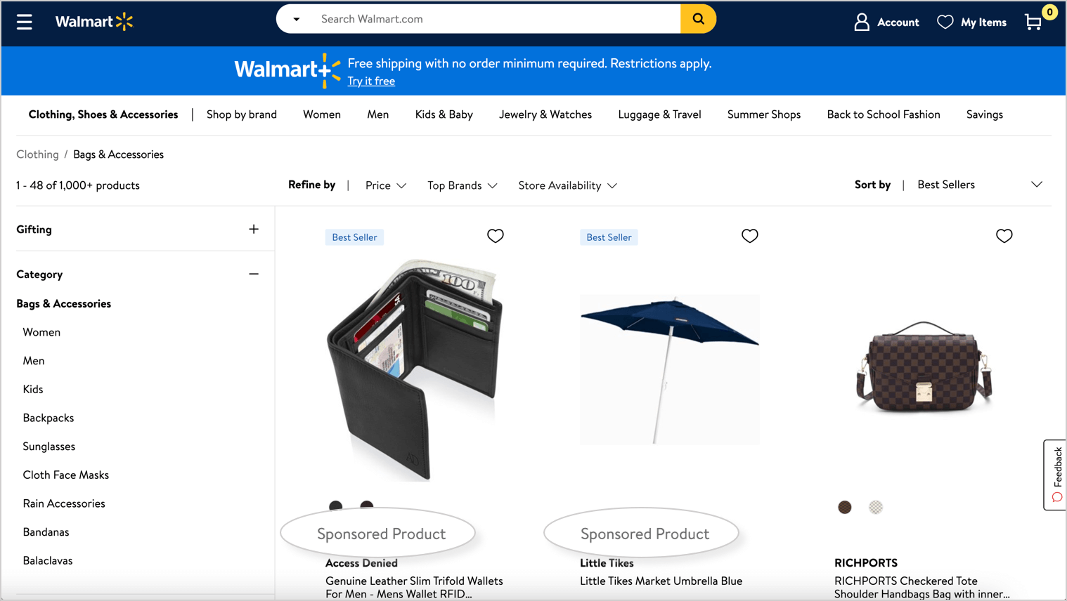example of walmart sponsored products on category page