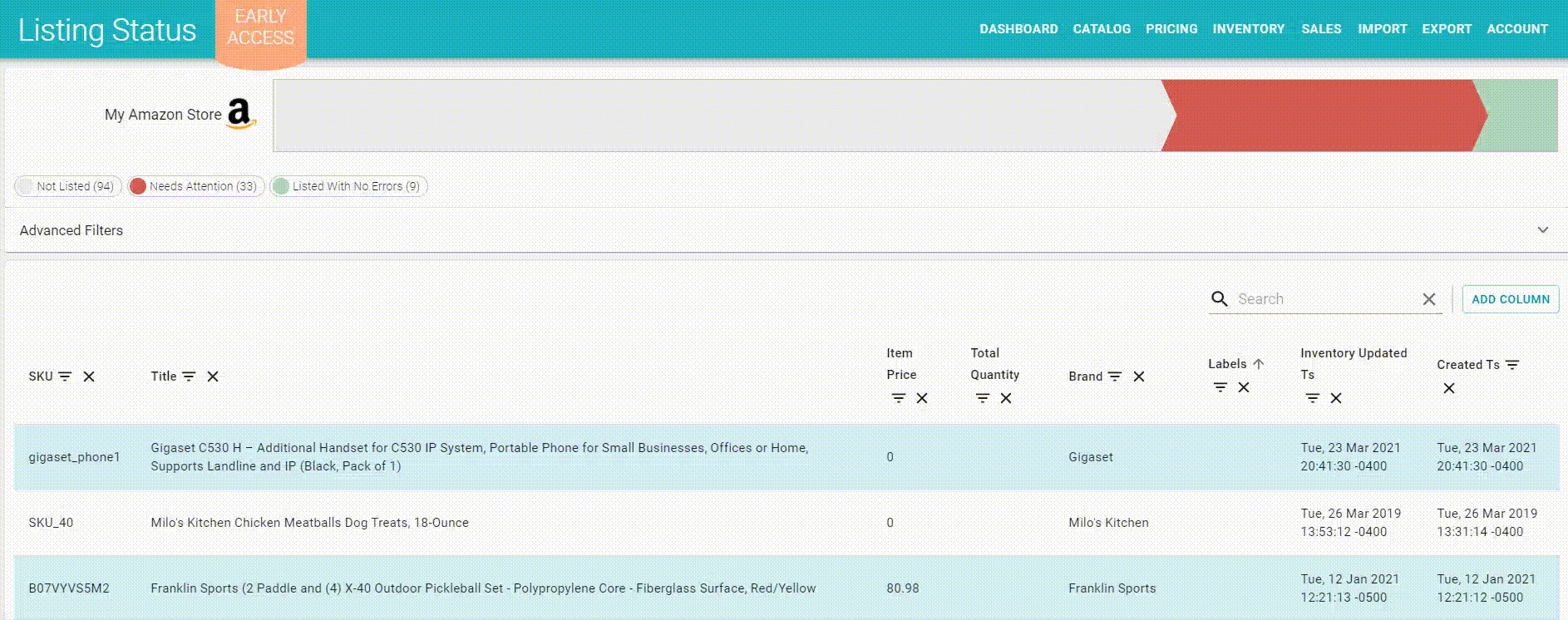 gif showing zentail's listing status dashbaord