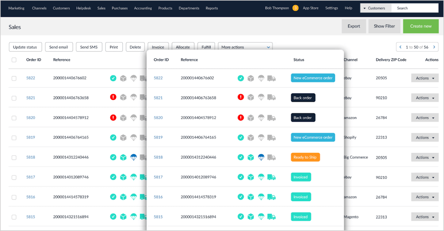 screenshot of brightpearl dashboard