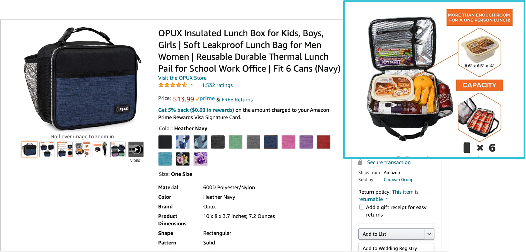 screenshot of opux amazon listing