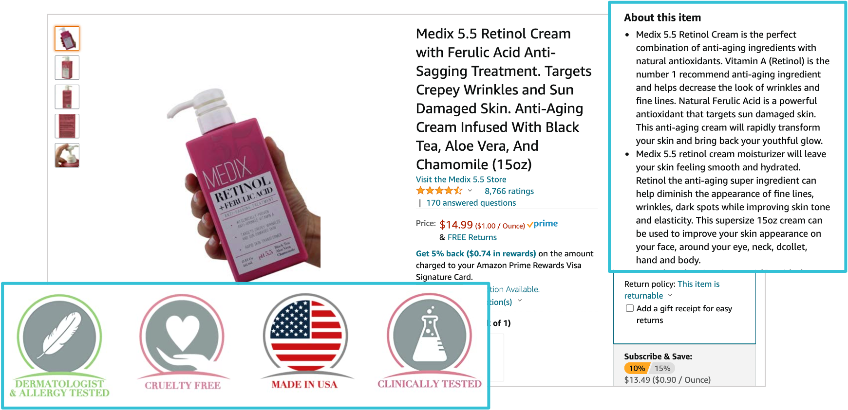 screenshot of medix amazon listing