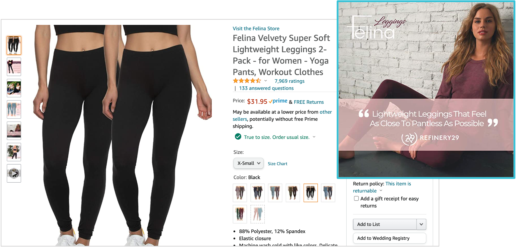 screenshot of amazon listing