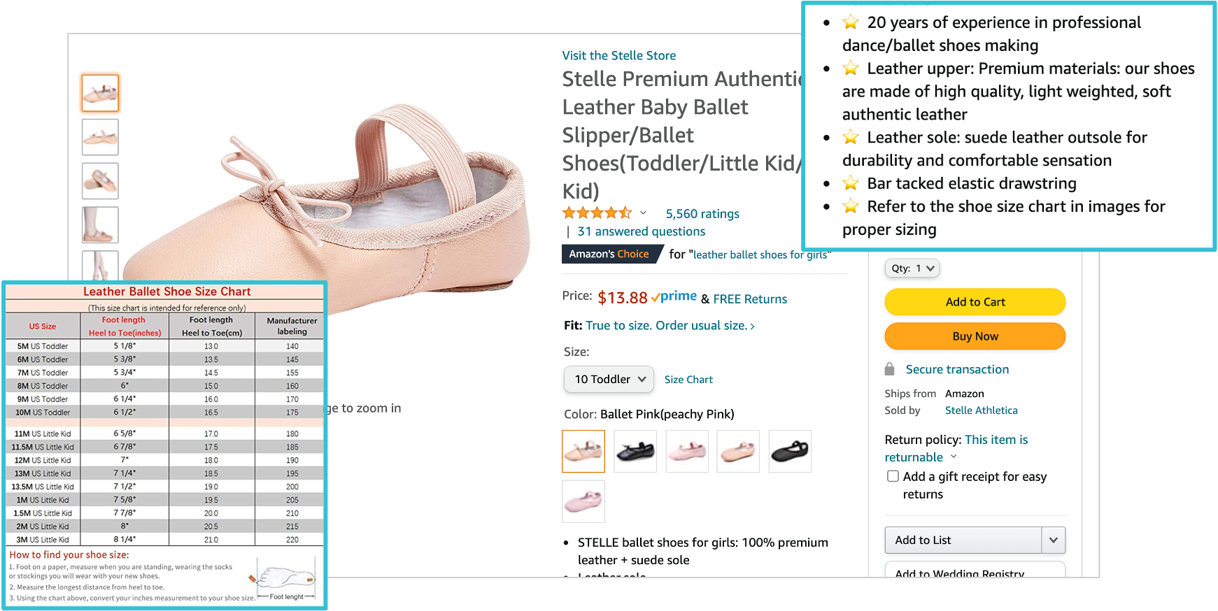 screenshot of stelle amazon listing