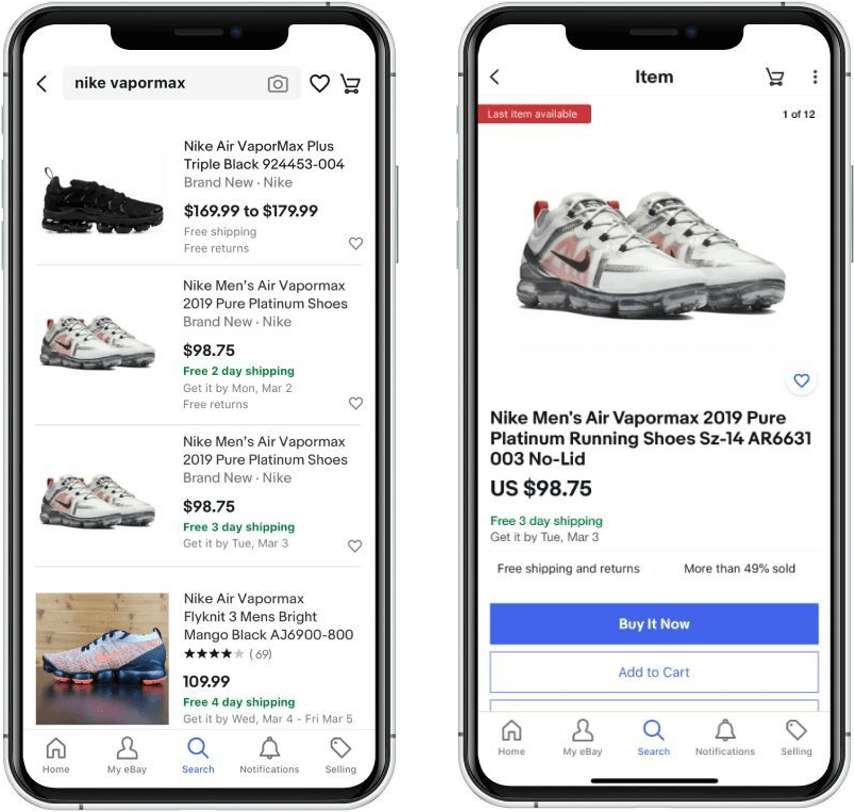 screenshots of fast shipping tags on ebay
