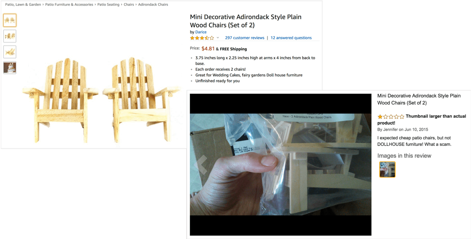example of listing mistake for a wooden chair