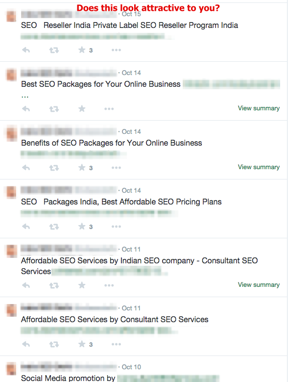 example of an unattractive twitter stream
