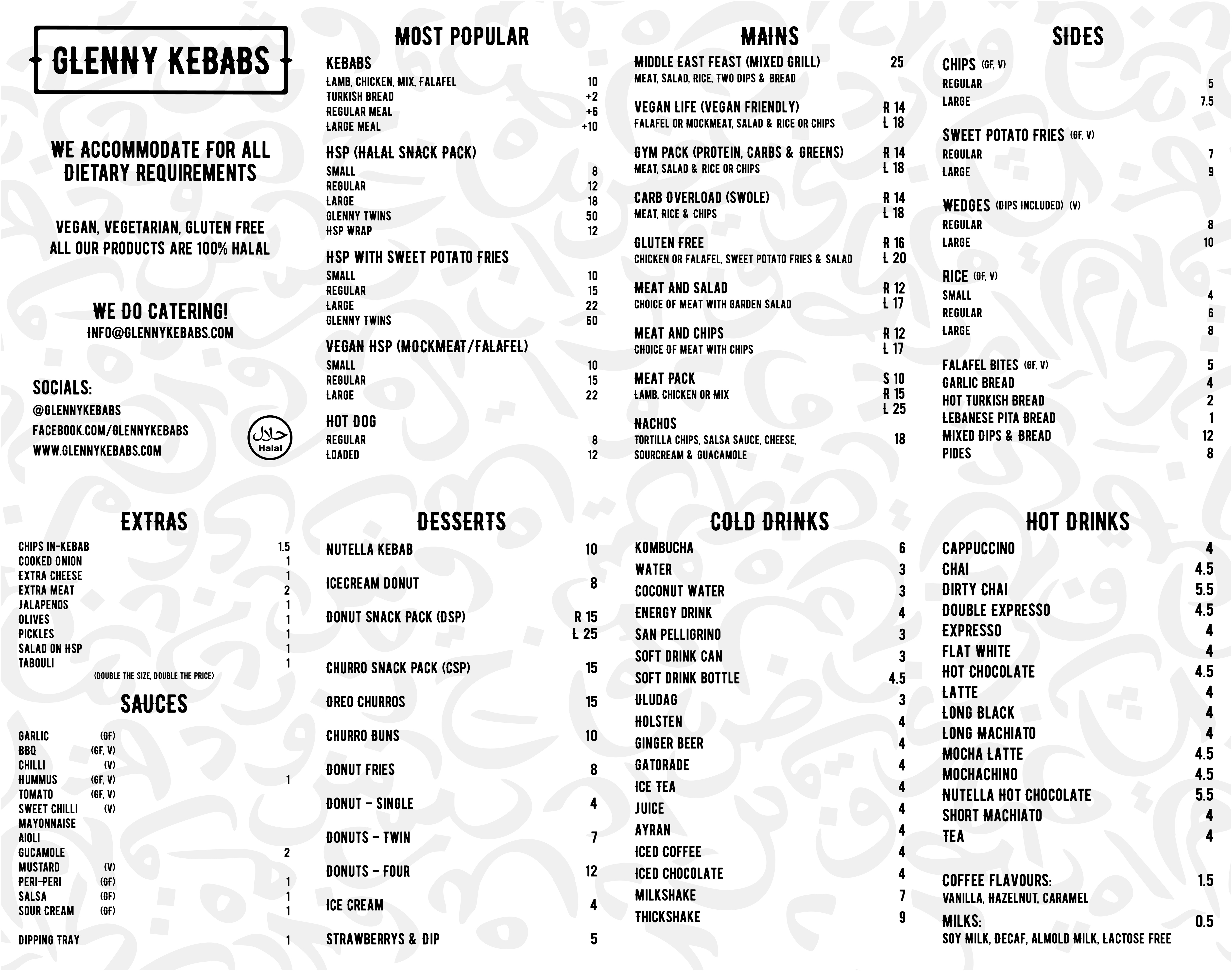 Glenny Kebabs Menu