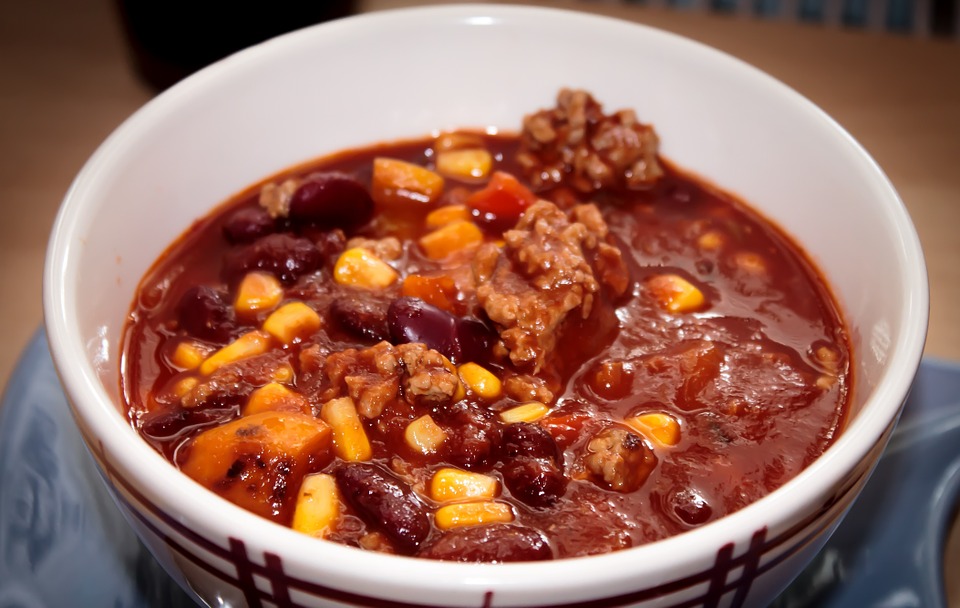 close-up of a bowl of chili