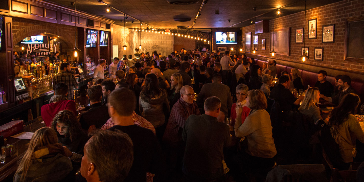 crowded arch city tavern interior