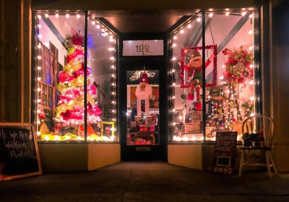 shop decorated for christmas