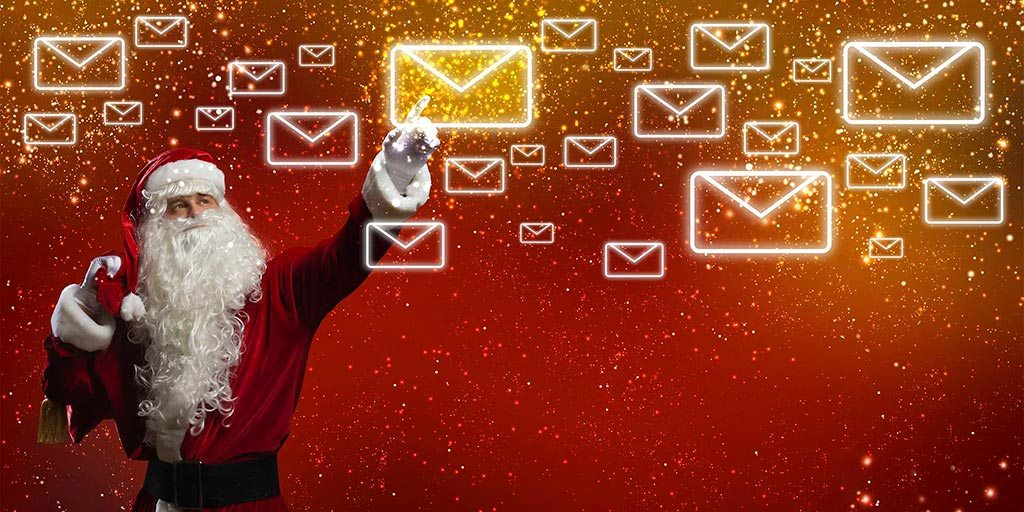 santa pointing at floating message icons