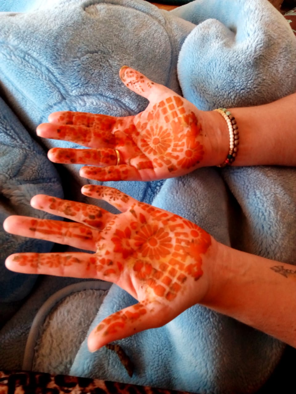 Ellis with henna on her hands in Imsouane