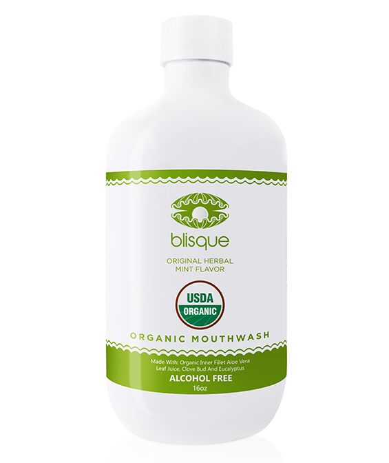 Blisque mouthwash comes in various flavors, one being Original Herbal Mint; it's also USDA Organic!