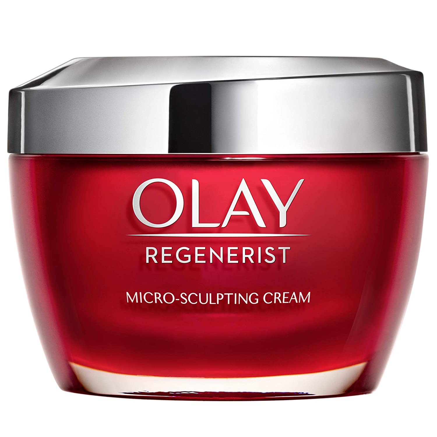 A red jar of Olay Regenerist cream.