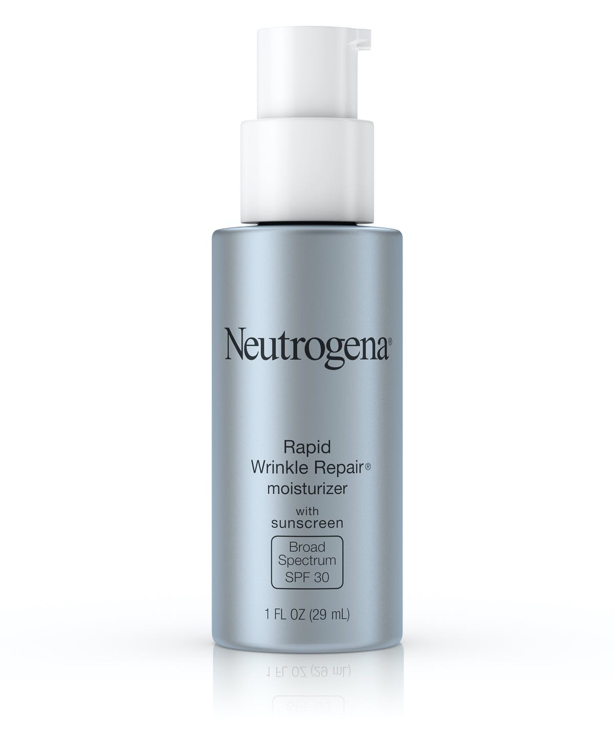 A silver pump bottle of Neutrogena Rapid Wrinkle Repair.