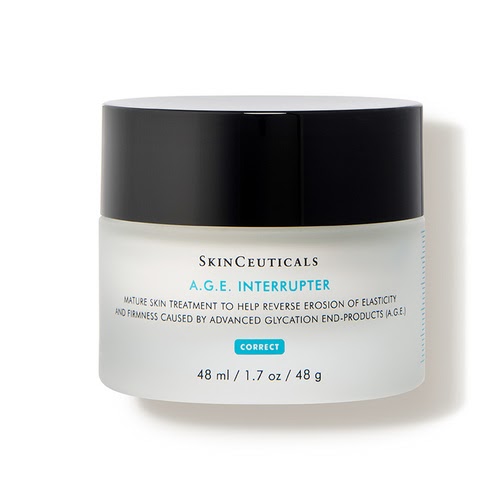 A white and black jar of SkinCeuticals A.G.E. Interrupter.