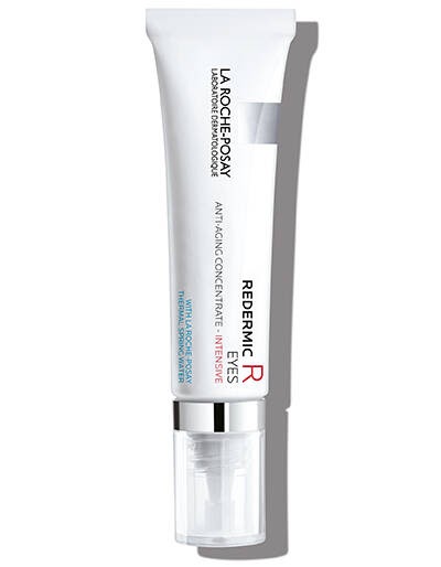 A white bottle of La Roche-Posay eye cream.