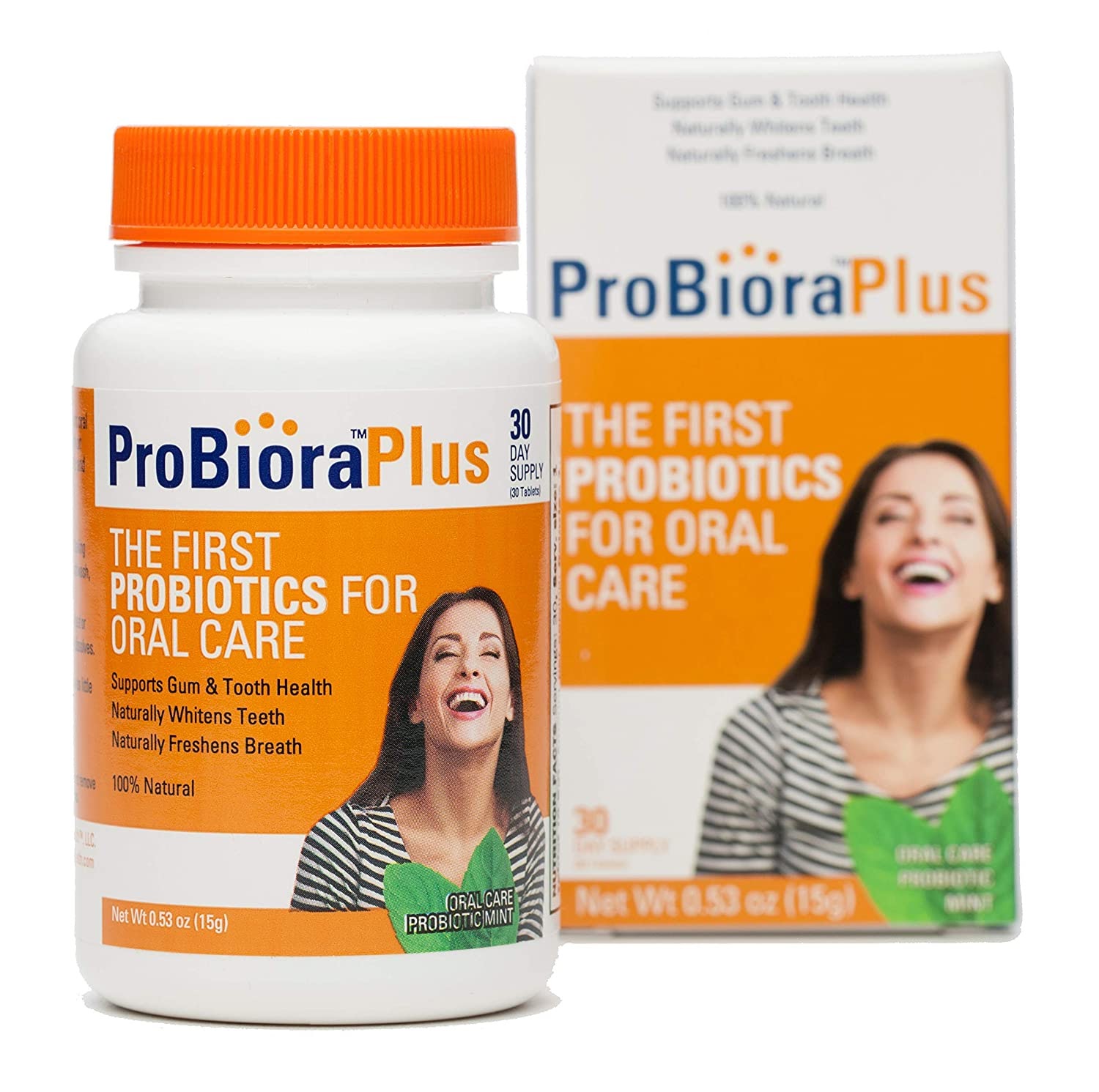 a bottle of ProBiora Plus oral probiotics great for oral and gut health