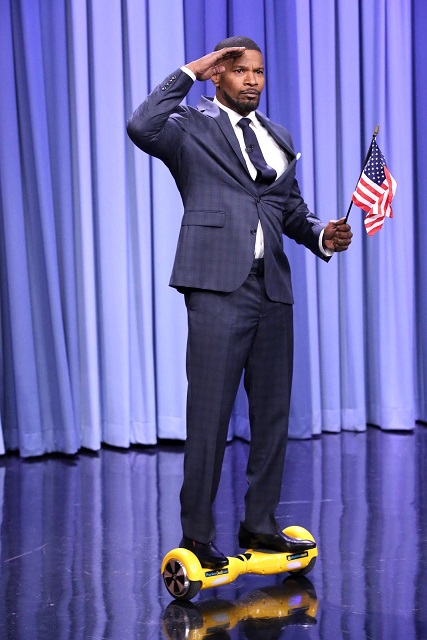 Jamie Foxx riding the viral Hoverboard