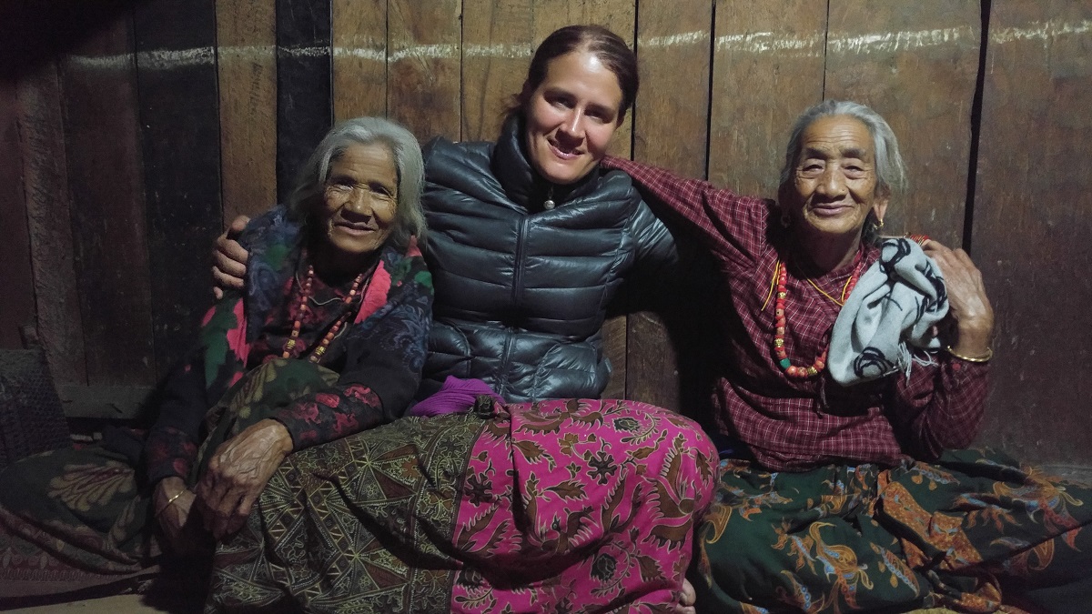 two of the matriarchs of the Rainaskot village in Nepal with Natasha Wozniak