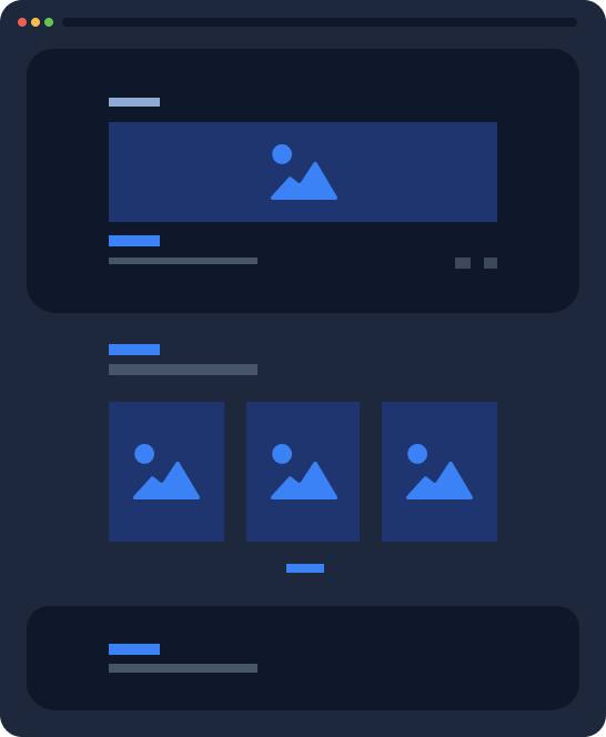 Illustration, die ein Website Mockup in unterschiedlich hellen und dunklen Blautönen repräsentiert.