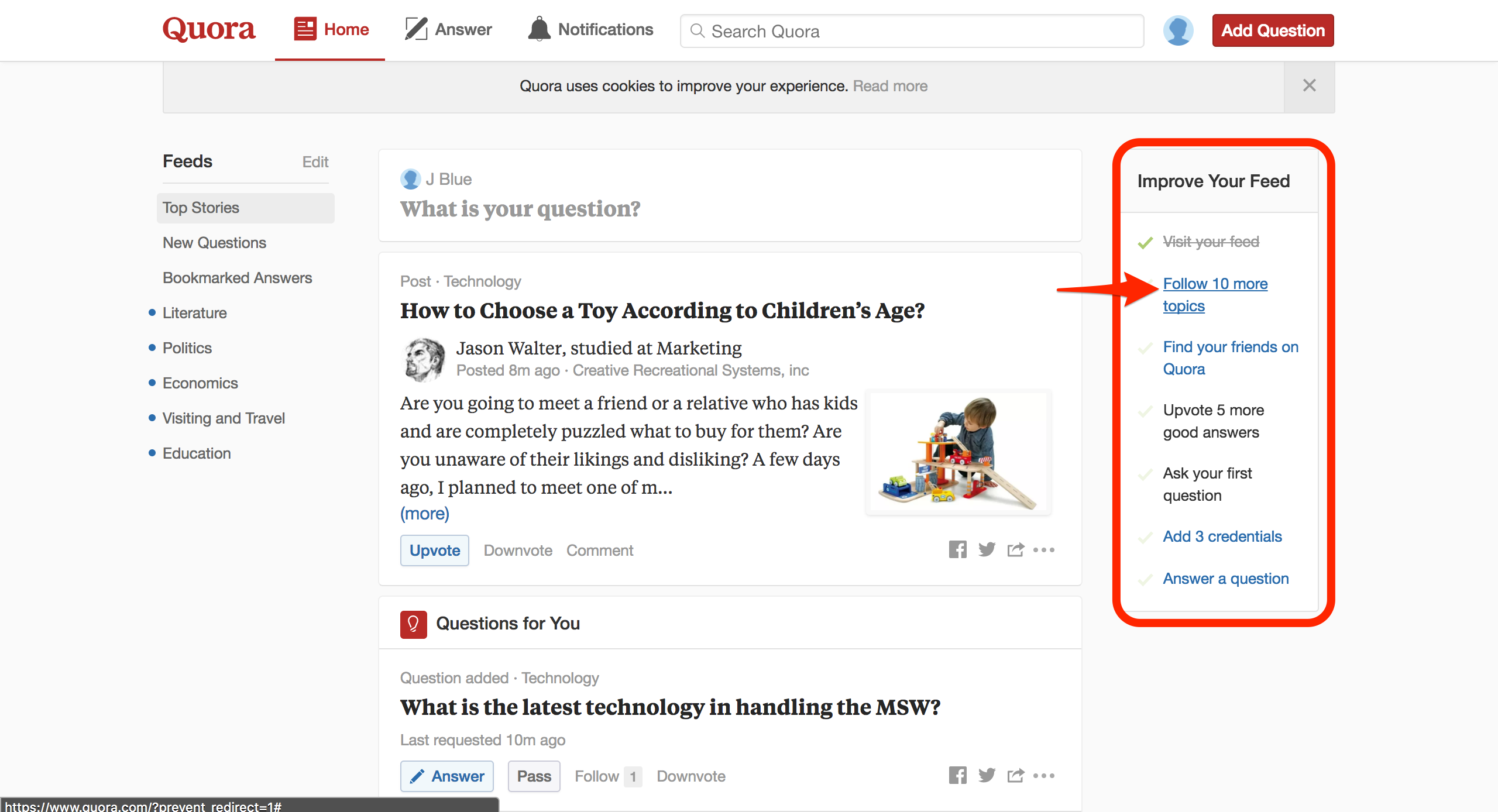 quora s task list for improved user feed