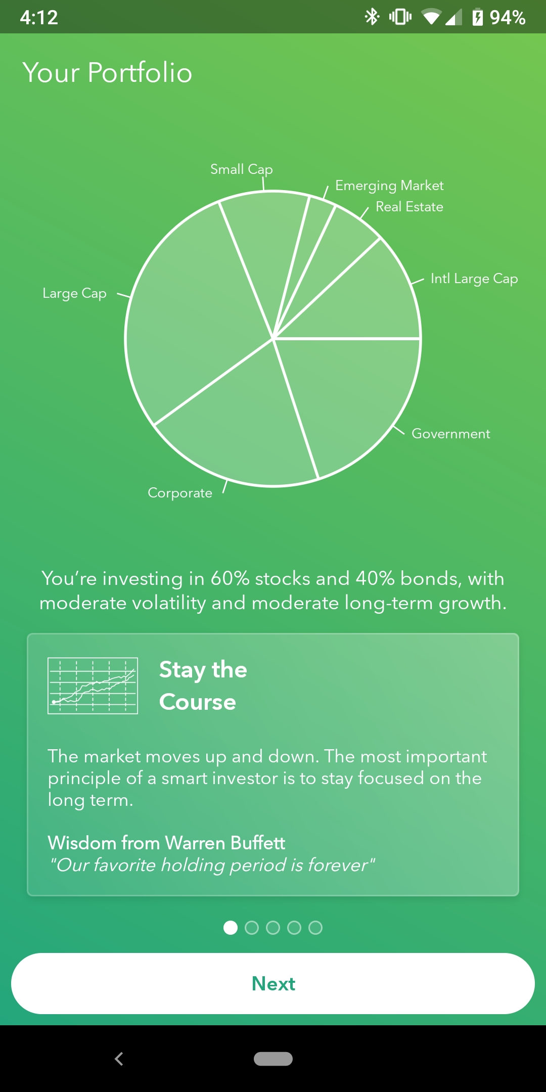 Acorn's mobile app shows users their recommended portfolio