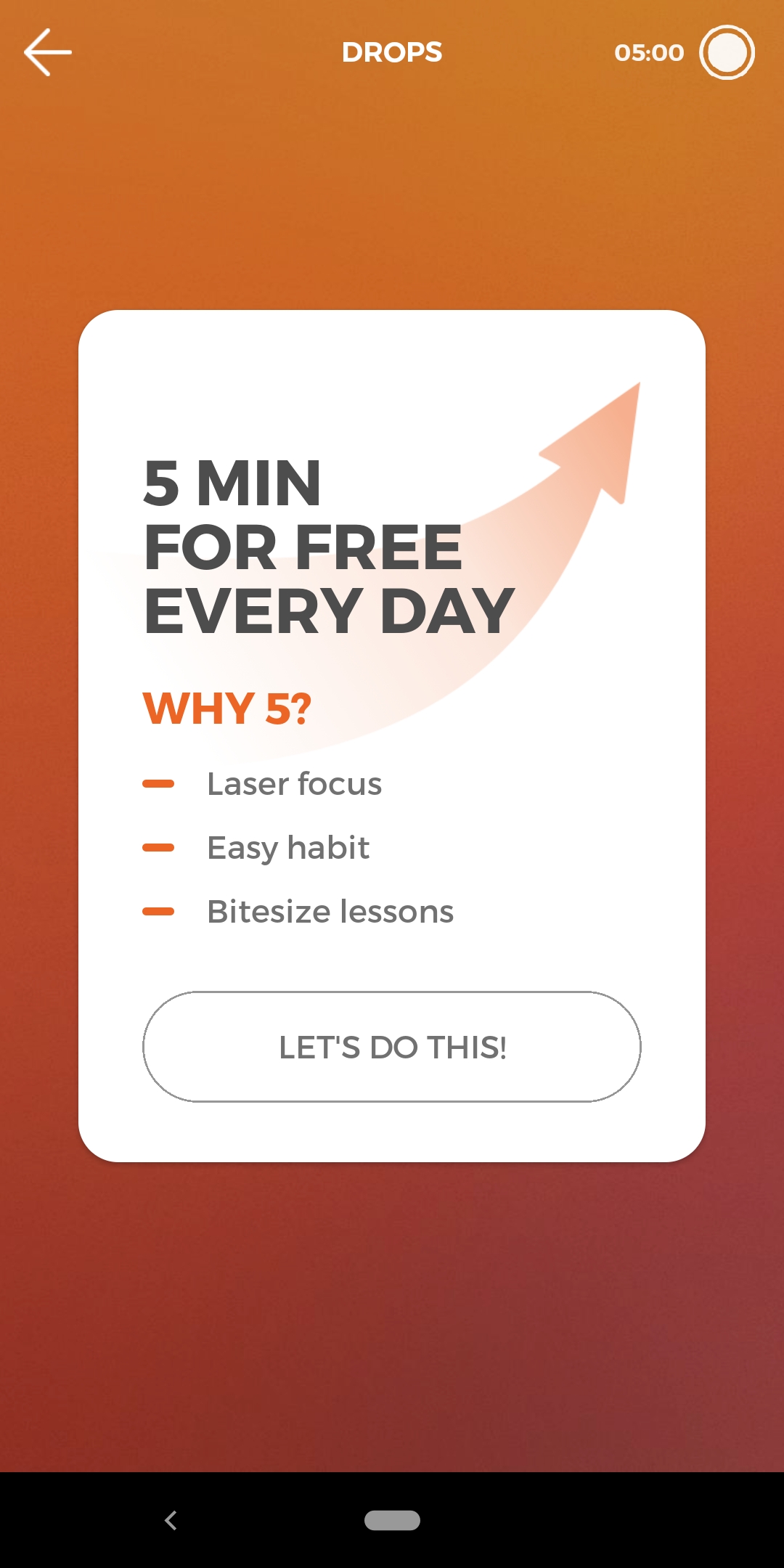 Drops mobile app's 5 minutes free screen