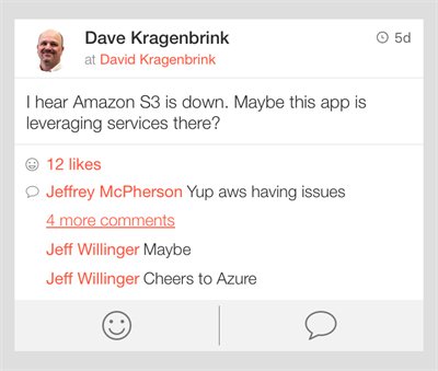 Screen Grab from AWS app on AWS Outage