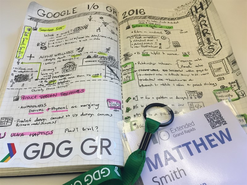 UX Designer Matt Smith's sketched notes from Google's 2016 I/O Conference