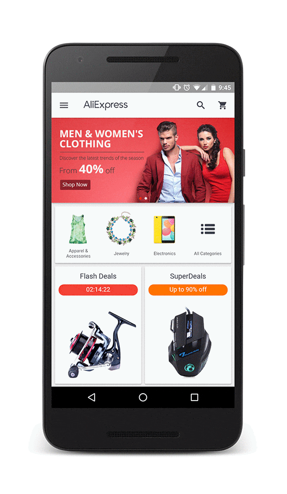 Mockup of AliExpress PWA