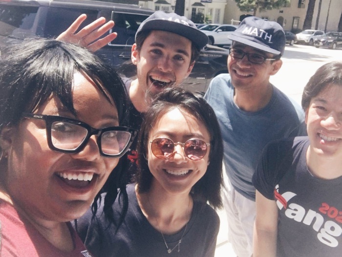 Volunteers for the Andrew Yang presidential campaign canvassing at the Burbank Farmers Market